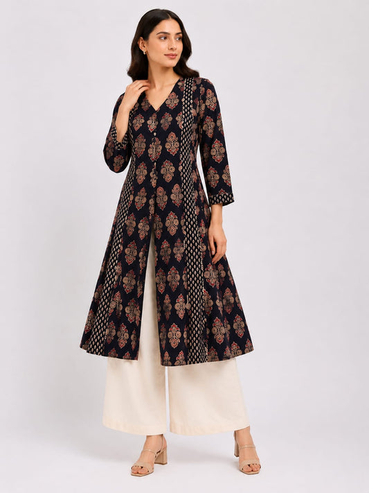Gamthi Ajrakh Front Slit Kurta