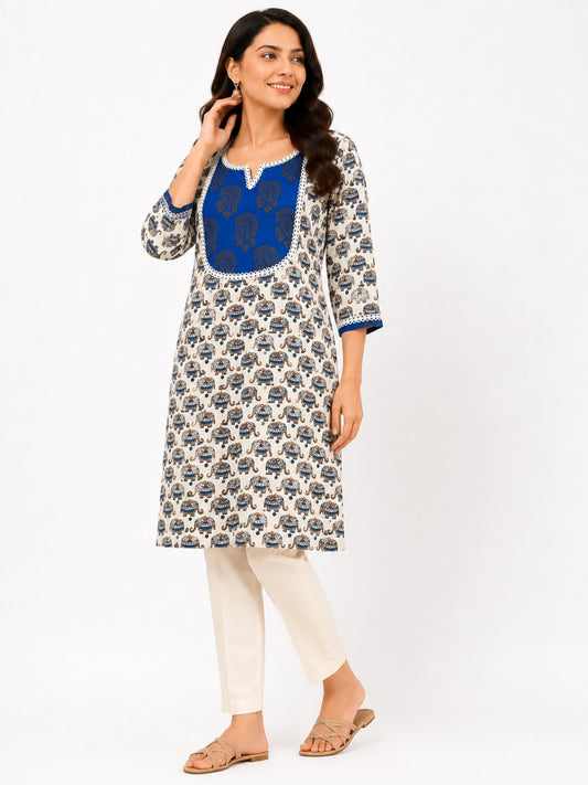 Allover Print Cotton Patch Work Kurta