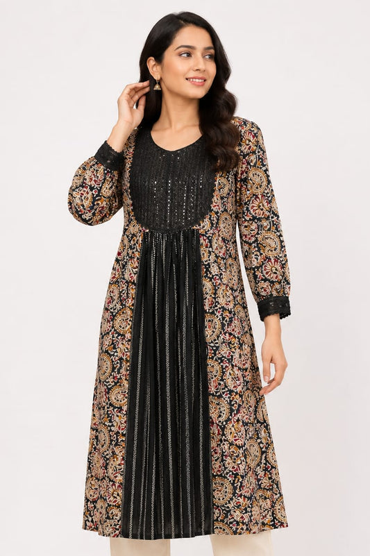 Navy Blue Kalamkari Cotton Kurta