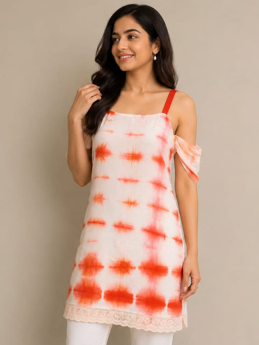Orange Shibori Print Cotton Kurta