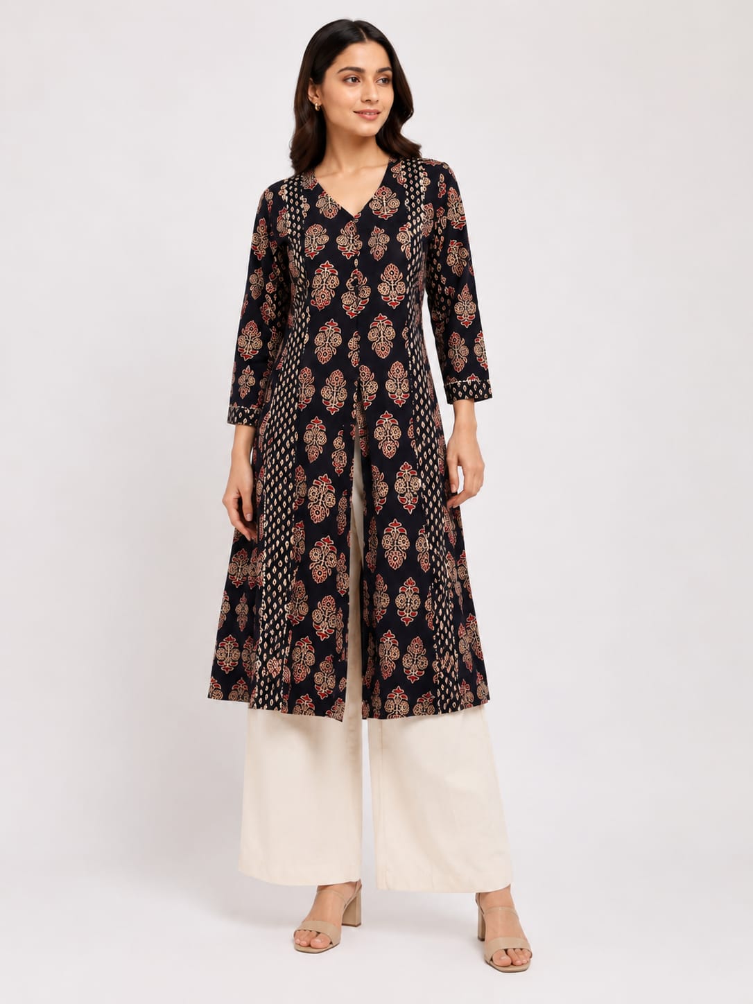 Gamthi Ajrakh Front Slit Kurta