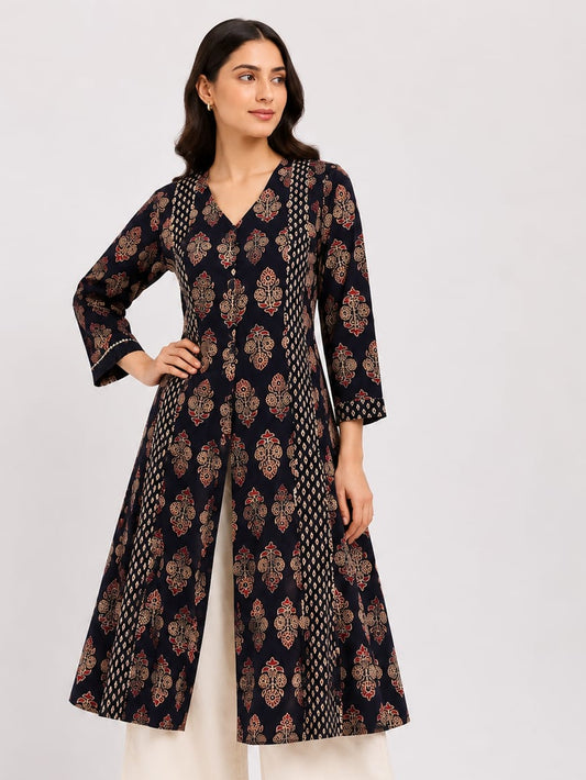 Gamthi Ajrakh Front Slit Kurta