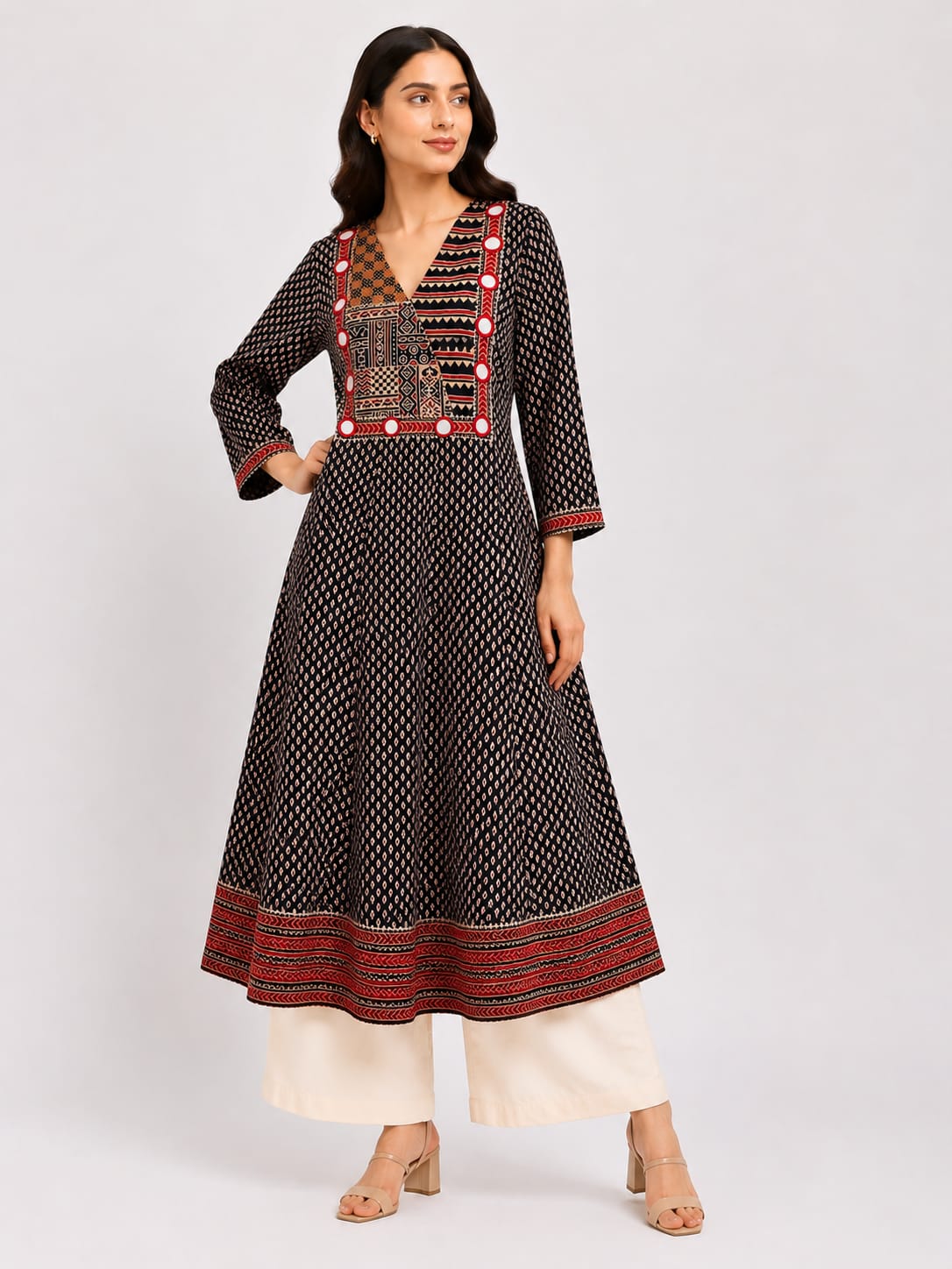 Gamthi Ajrakh Full-Length Anarkali Kurta