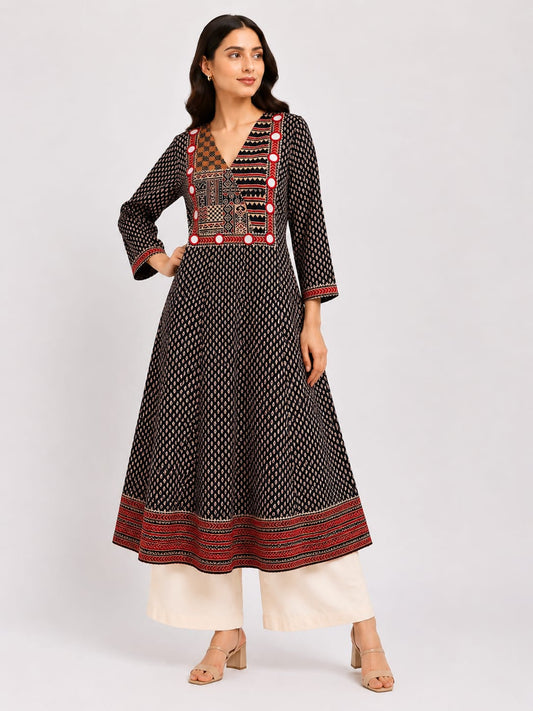 Gamthi Ajrakh Full-Length Anarkali Kurta