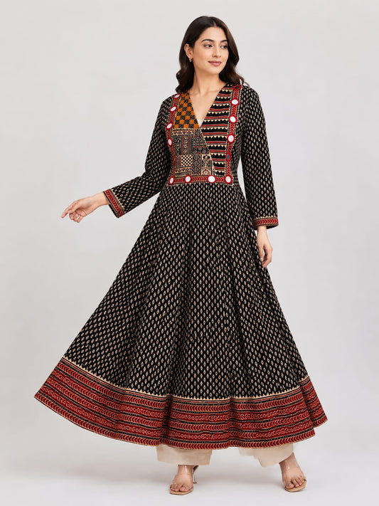 Gamthi Ajrakh Full-Length Anarkali Kurta