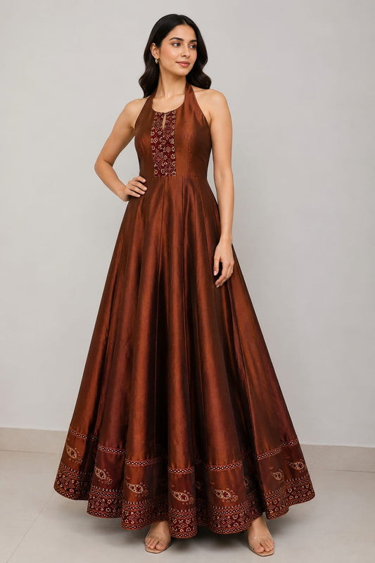 Silk Padded Anarkali Gown with Detachable Jacket