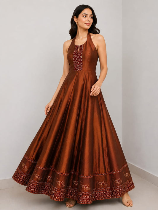 Silk Padded Anarkali Gown with Detachable Jacket