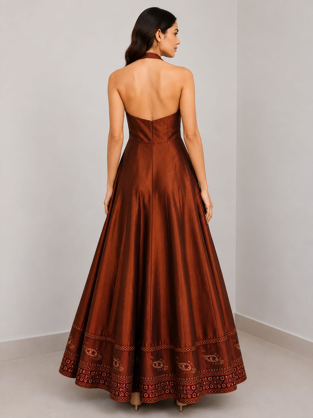 Silk Padded Anarkali Gown with Detachable Jacket