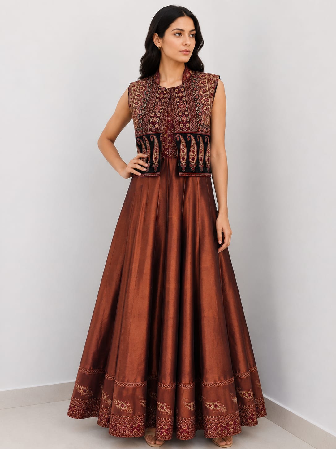 Silk Padded Anarkali Gown with Detachable Jacket