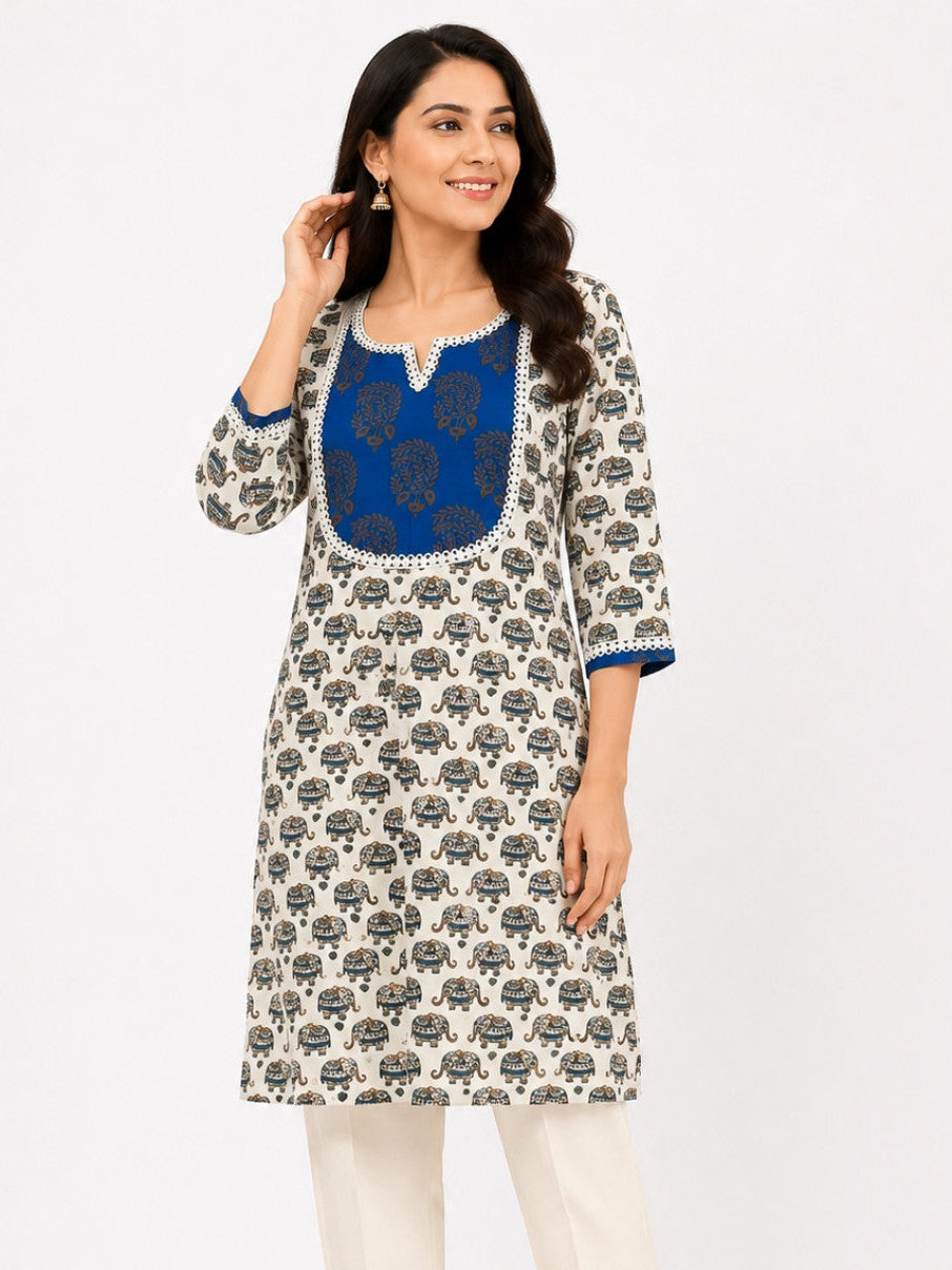 Allover Print Cotton Patch Work Kurta