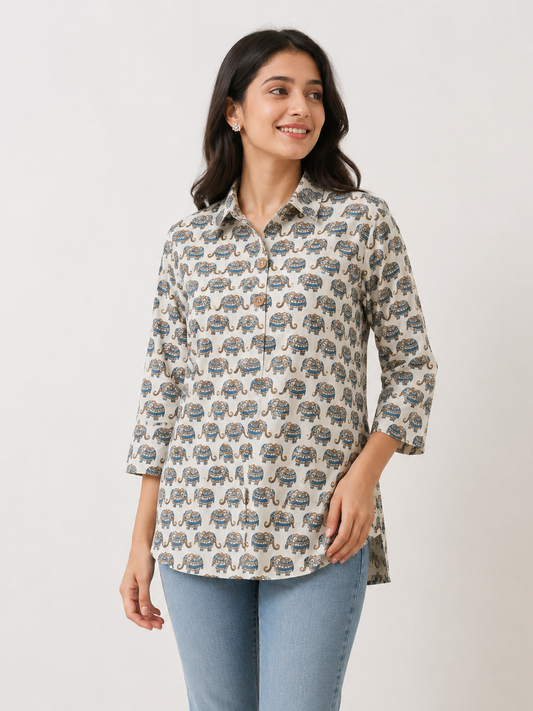 Allover Print Cotton Pattern Top